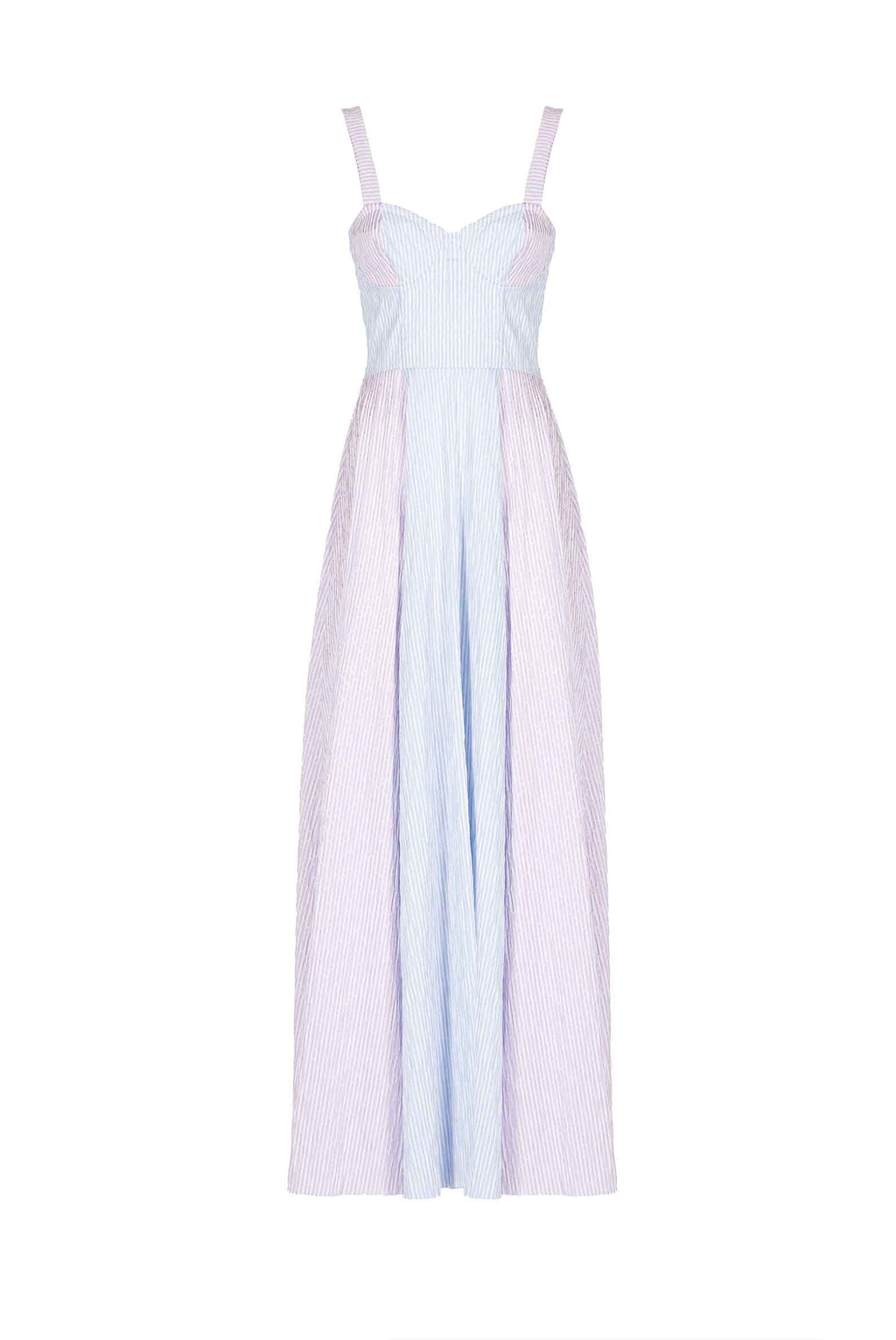 Abito Bustier in Cotone Elasticizzato Bicolore a Righe con Spalline