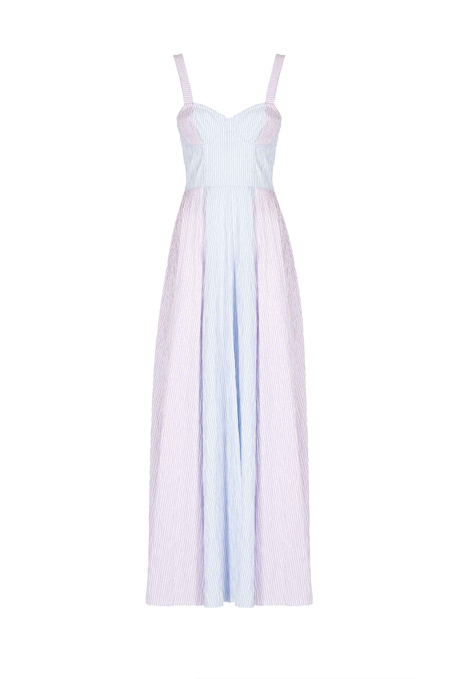 Abito Bustier in Cotone Elasticizzato Bicolore a Righe con Spalline