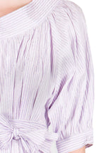 Camicia Oversize in Cotone Elasticizzato a Righe Lilla