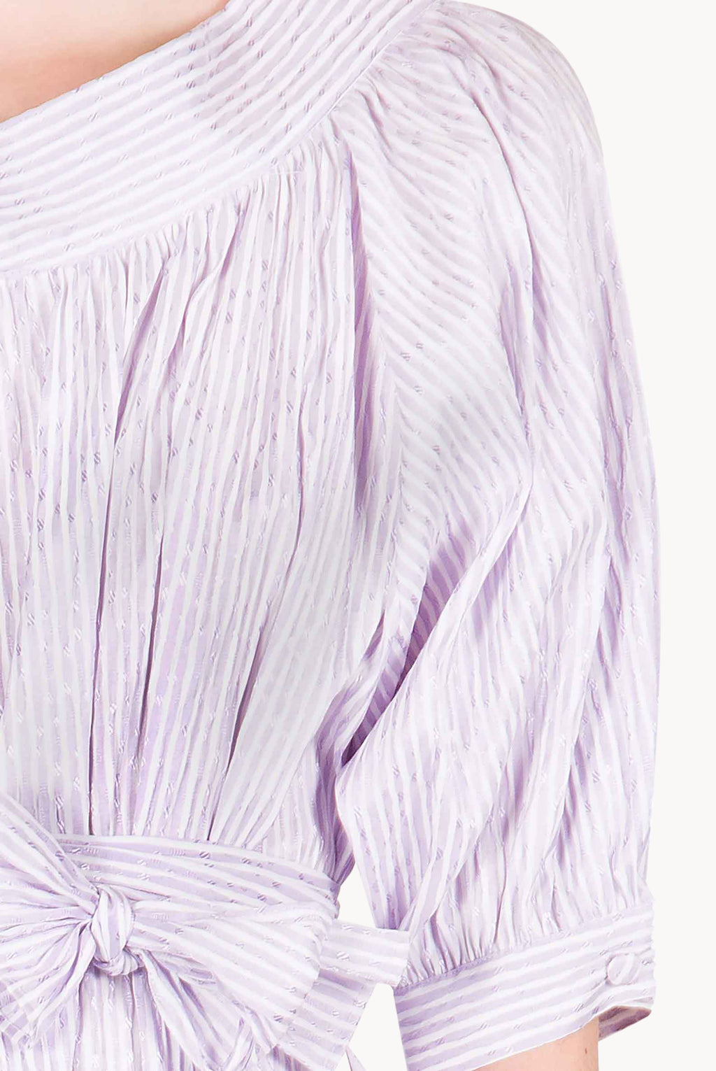 Camicia Oversize in Cotone Elasticizzato a Righe Lilla