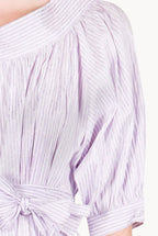 Camicia Oversize in Cotone Elasticizzato a Righe Lilla