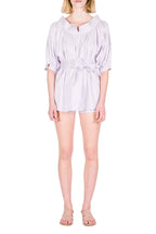 Camicia Oversize in Cotone Elasticizzato a Righe Lilla