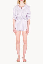 Camicia Oversize in Cotone Elasticizzato a Righe Lilla