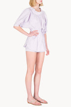 Camicia Oversize in Cotone Elasticizzato a Righe Lilla