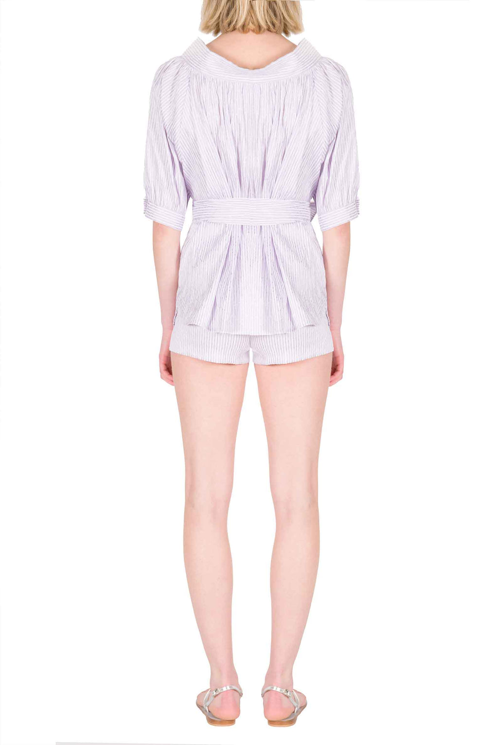 Camicia Oversize in Cotone Elasticizzato a Righe Lilla