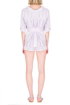 Camicia Oversize in Cotone Elasticizzato a Righe Lilla