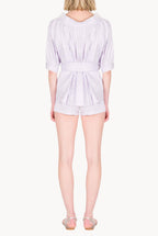 Camicia Oversize in Cotone Elasticizzato a Righe Lilla