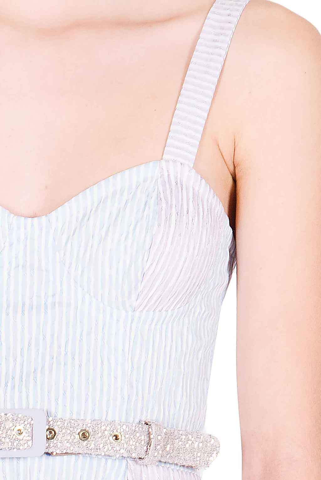 Abito Bustier in Cotone Elasticizzato Bicolore a Righe con Spalline