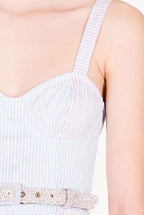 Bicolor Striped Stretch Cotton Bustier Dress With Straps