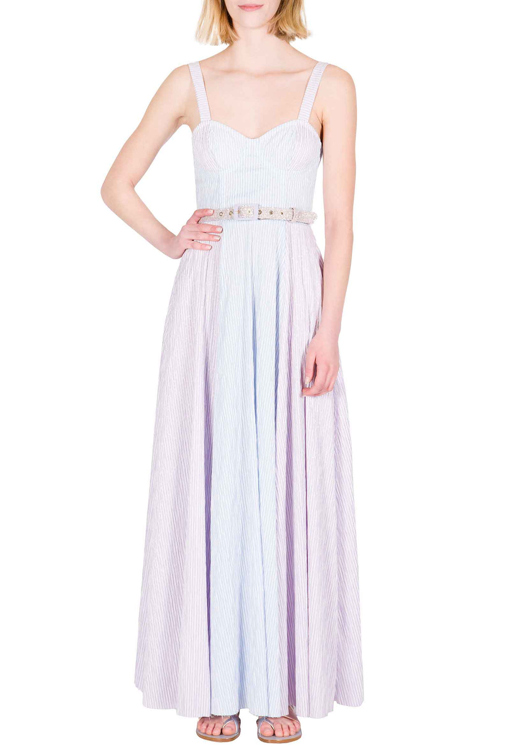 Abito Bustier in Cotone Elasticizzato Bicolore a Righe con Spalline