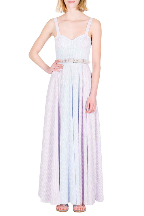 Abito Bustier in Cotone Elasticizzato Bicolore a Righe con Spalline