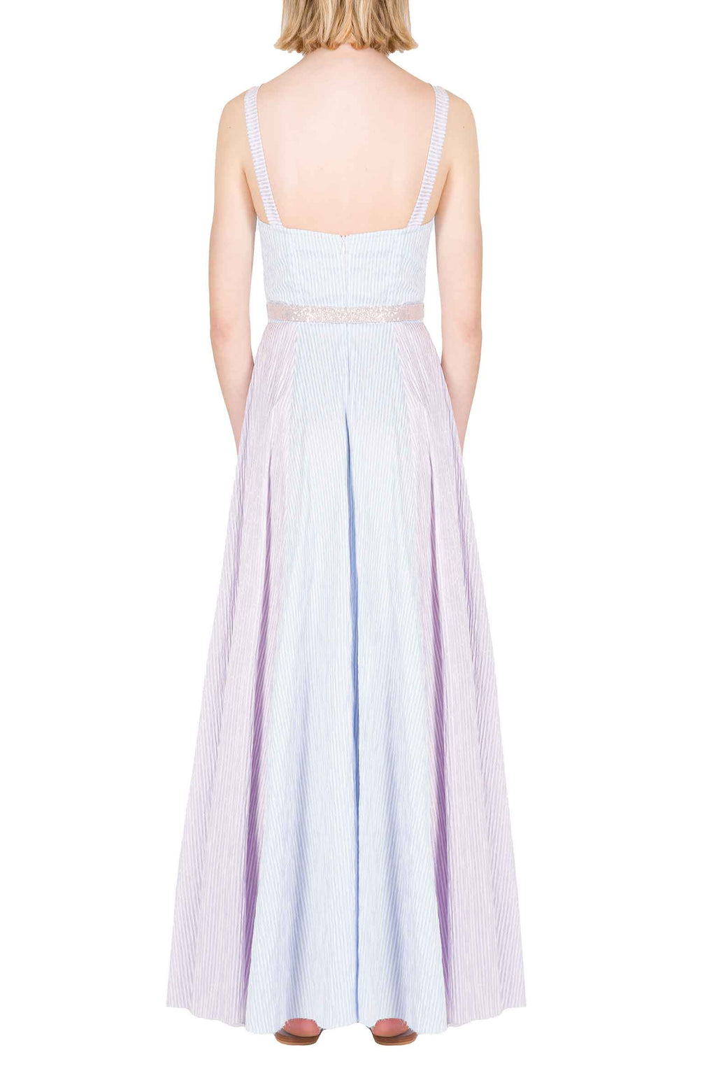 Abito Bustier in Cotone Elasticizzato Bicolore a Righe con Spalline