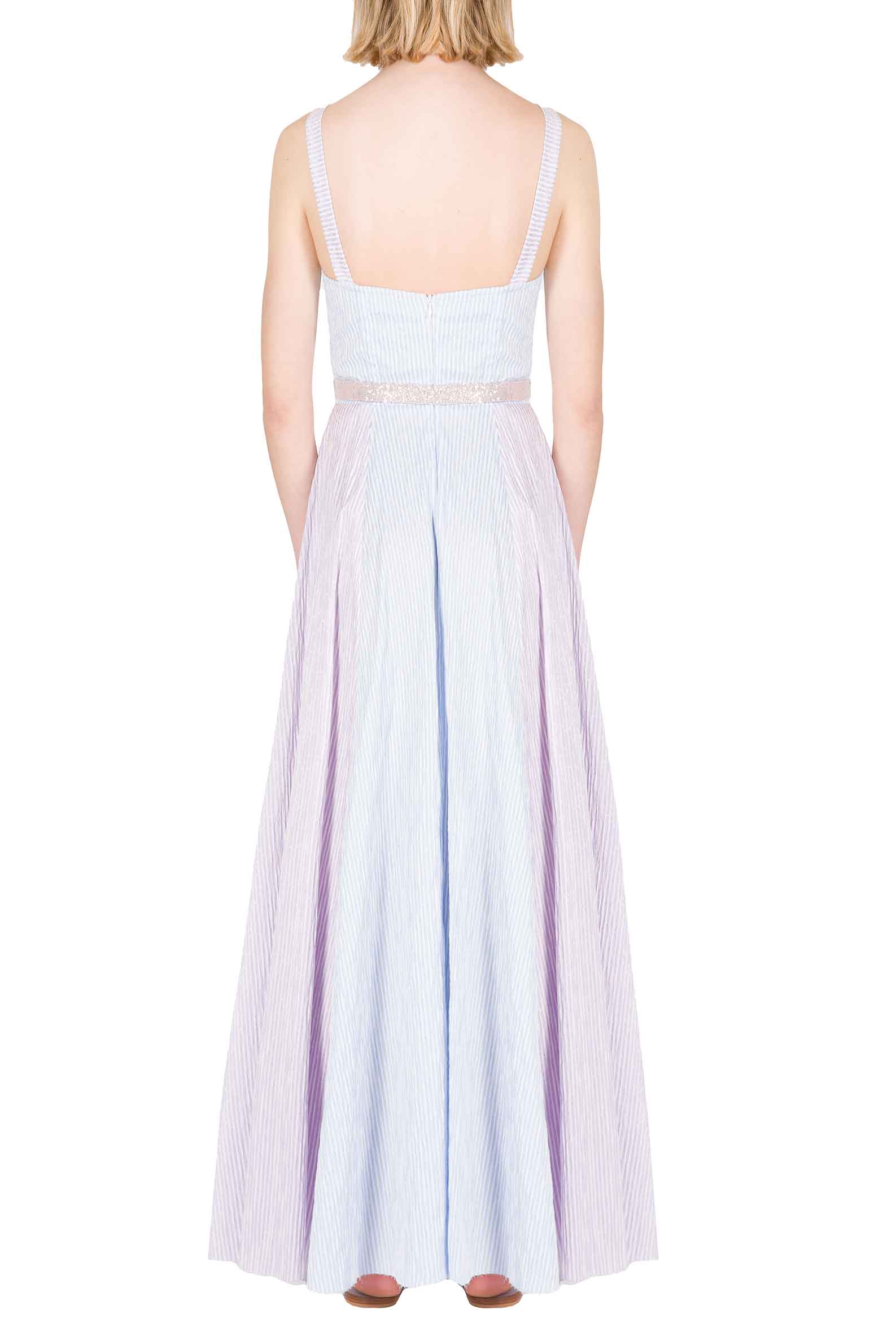 Abito Bustier in Cotone Elasticizzato Bicolore a Righe con Spalline