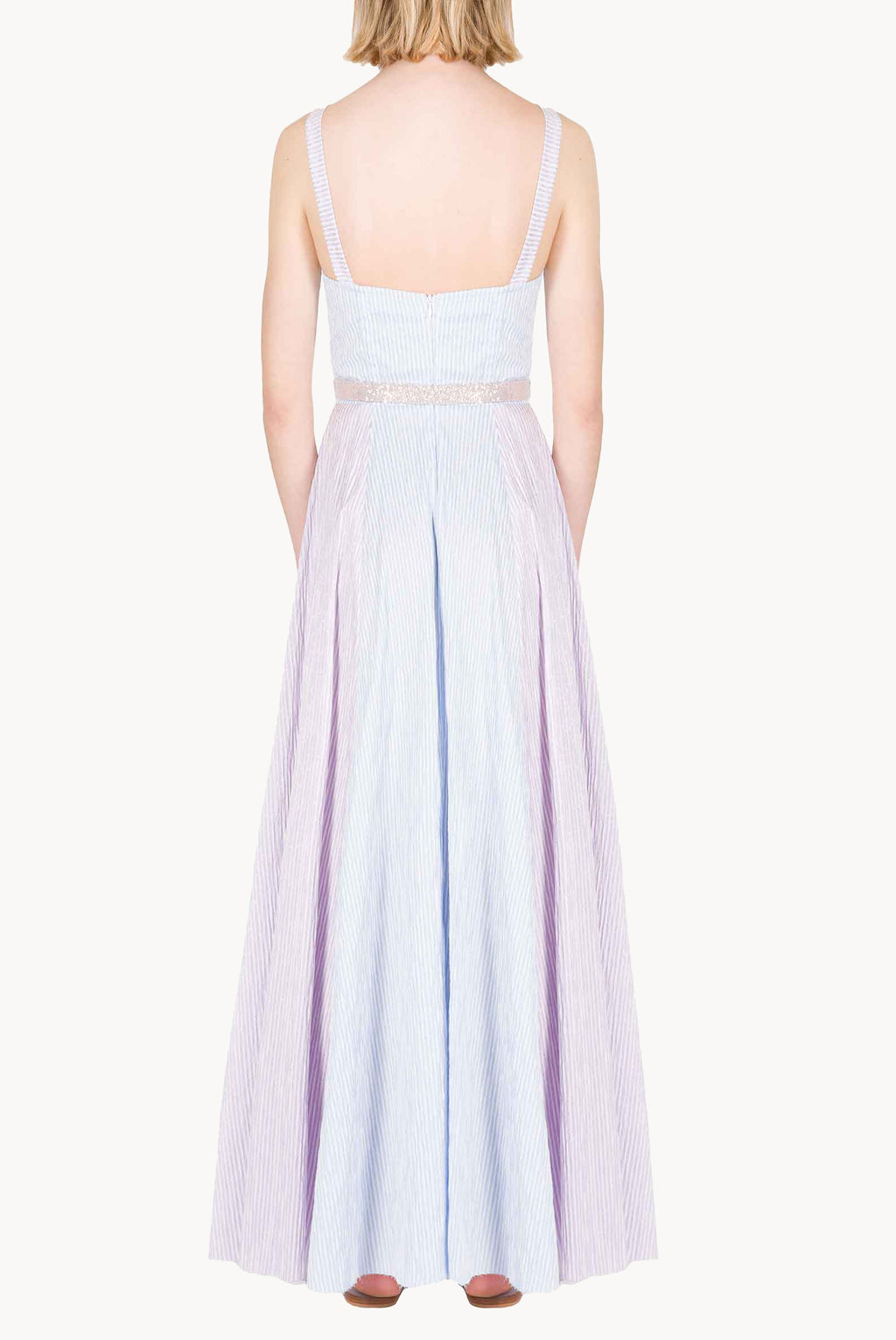 Bicolor Striped Stretch Cotton Bustier Dress With Straps
