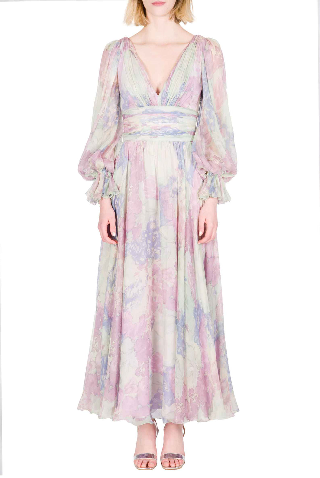 Abito in Chiffon Stampato Luna a Fiori Astratti