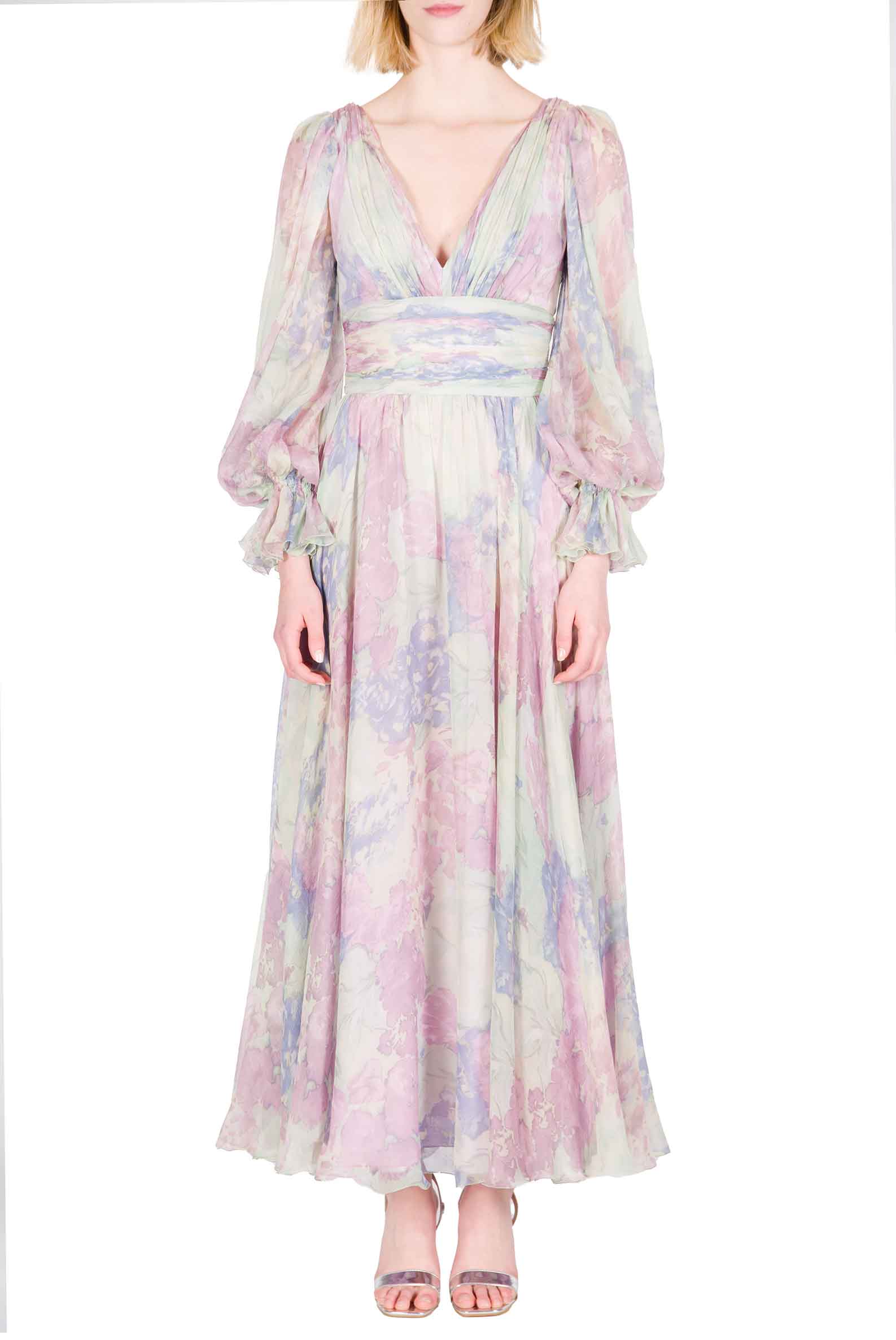 Abito in Chiffon Stampato Luna a Fiori Astratti