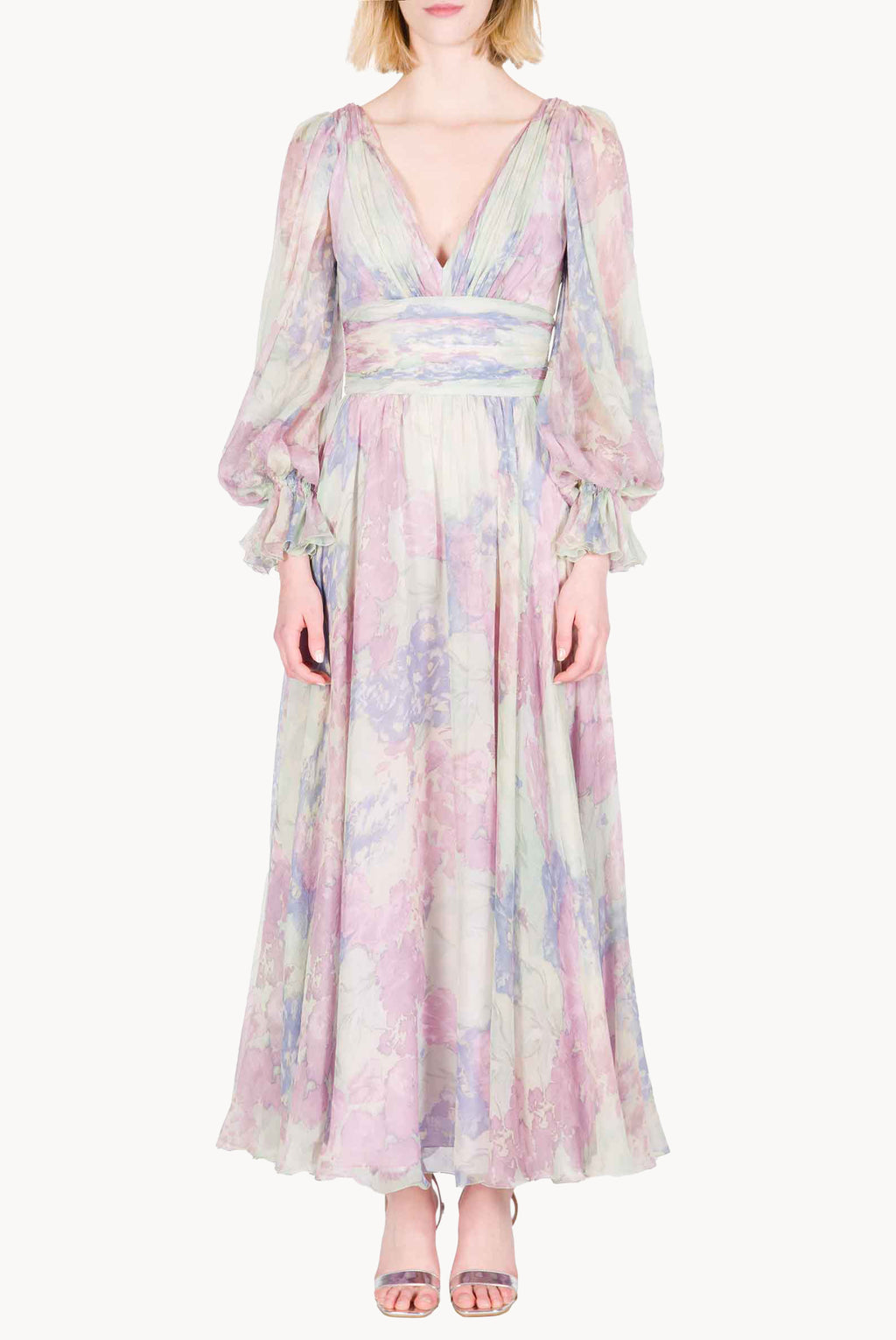 Abito in Chiffon Stampato Luna a Fiori Astratti