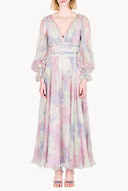 Abito in Chiffon Stampato Luna a Fiori Astratti