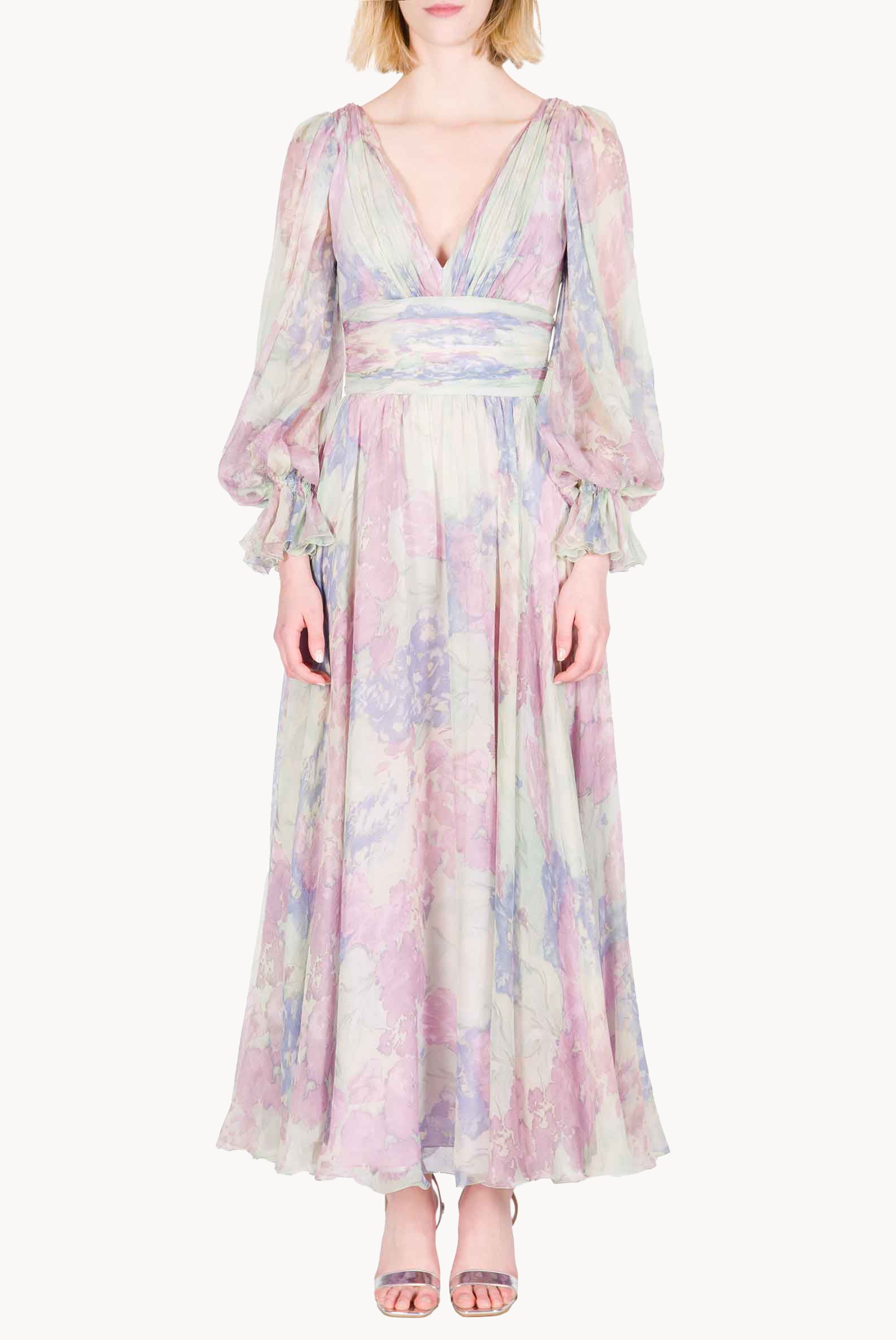 Abito in Chiffon Stampato Luna a Fiori Astratti