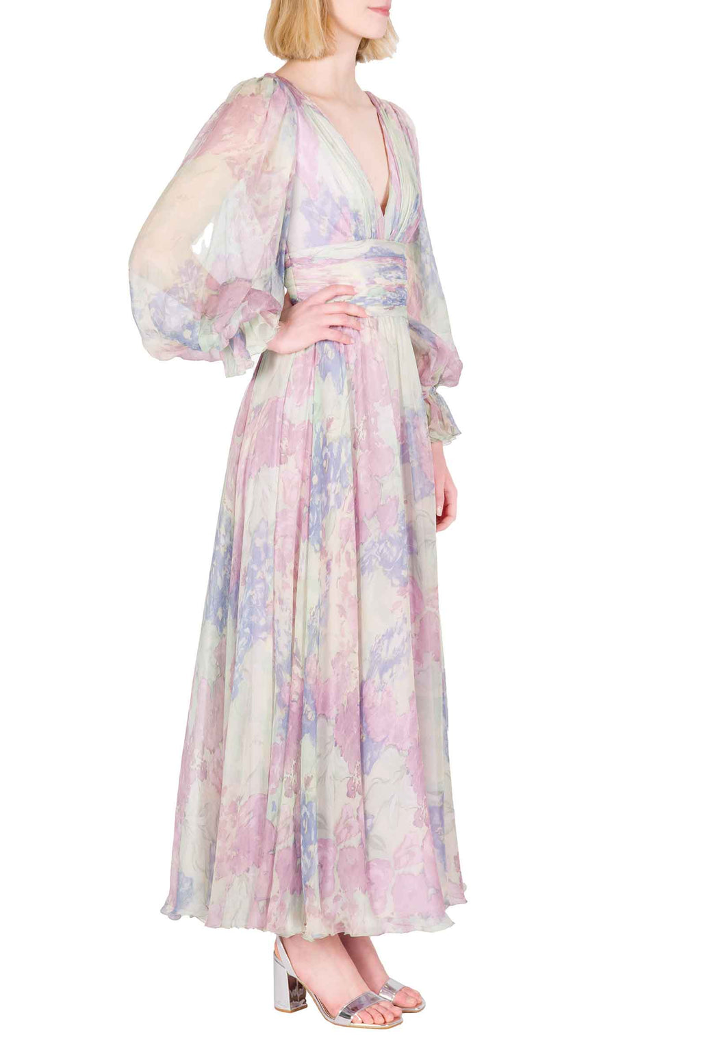 Abito in Chiffon Stampato Luna a Fiori Astratti