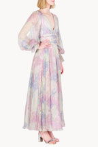 Abito in Chiffon Stampato Luna a Fiori Astratti