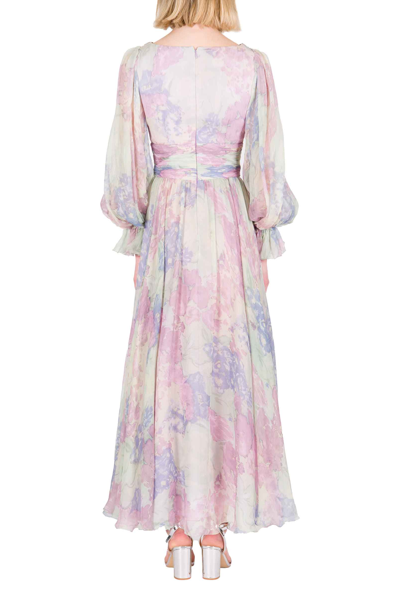 Abito in Chiffon Stampato Luna a Fiori Astratti