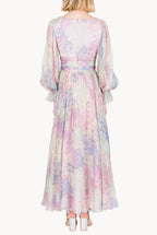 Abito in Chiffon Stampato Luna a Fiori Astratti