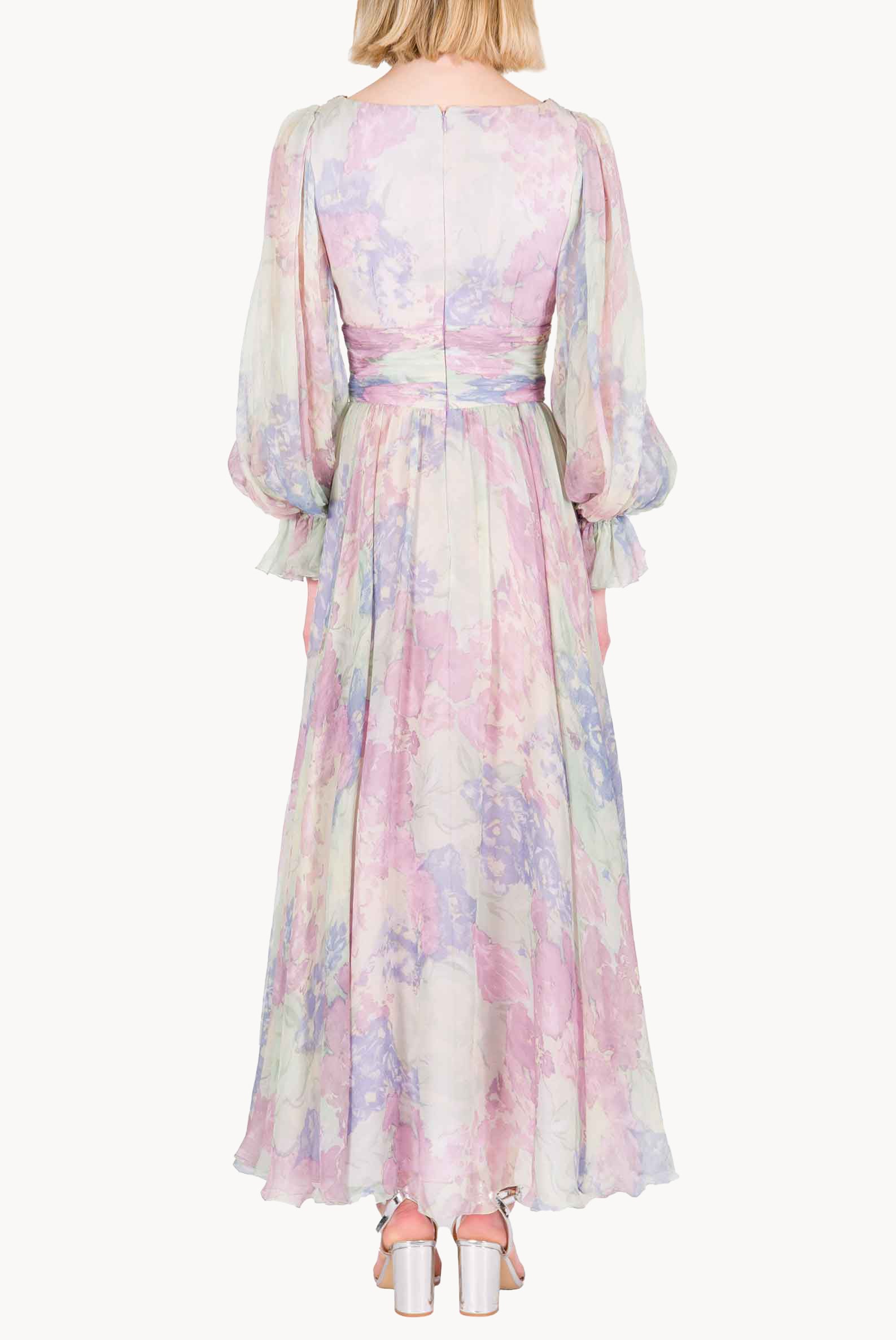 Abito in Chiffon Stampato Luna a Fiori Astratti