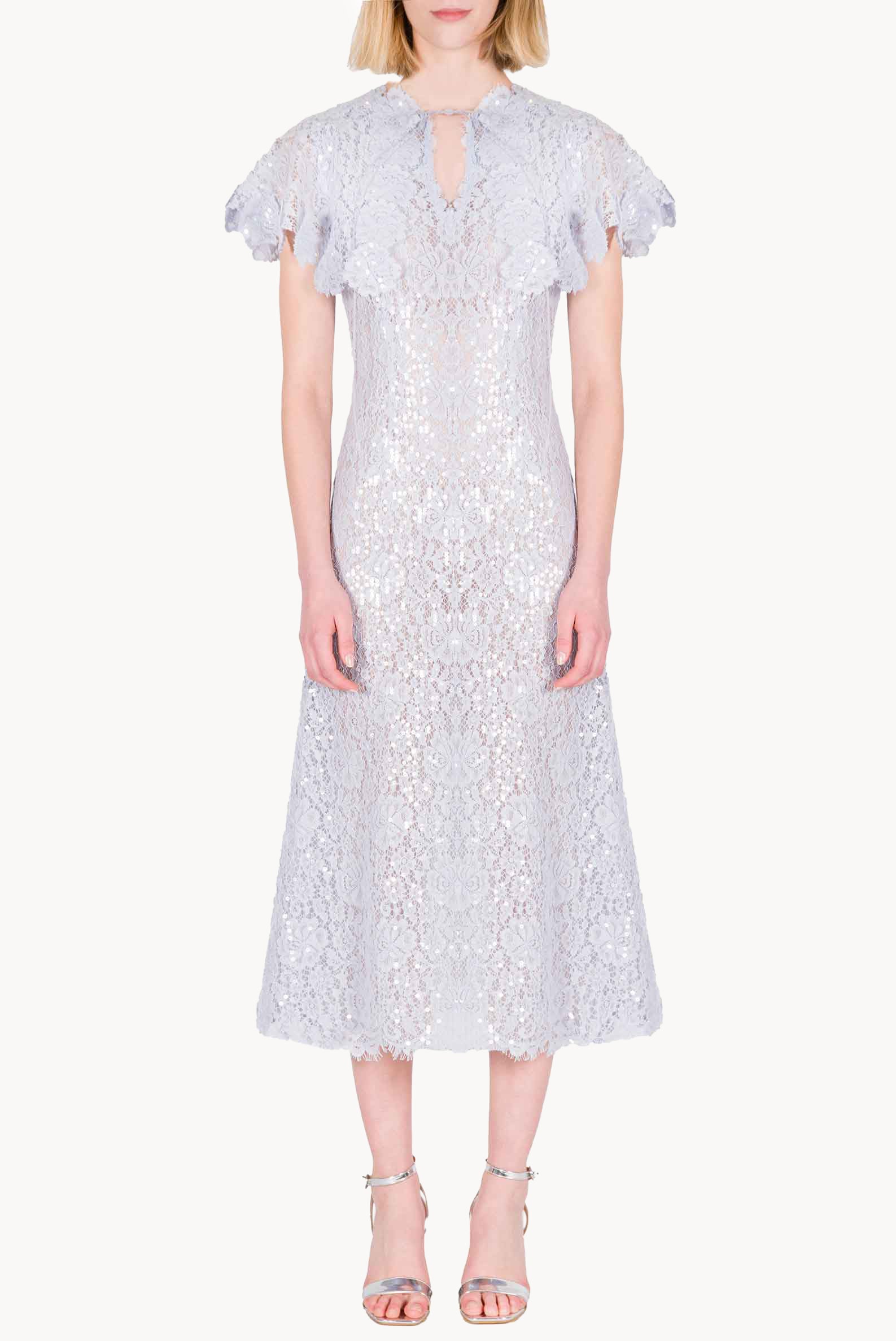 Sequinned Lace Short Cape Dress