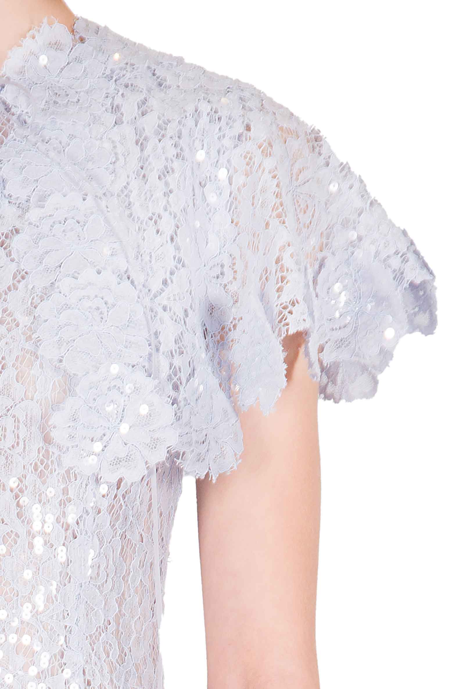 Abito Corto con Mantella in Pizzo e Paillettes