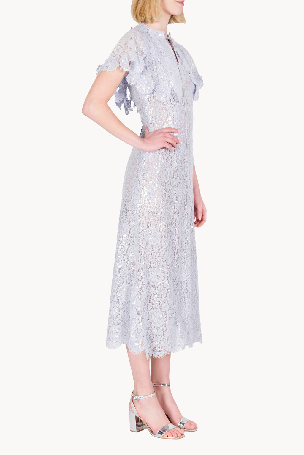 Sequinned Lace Short Cape Dress