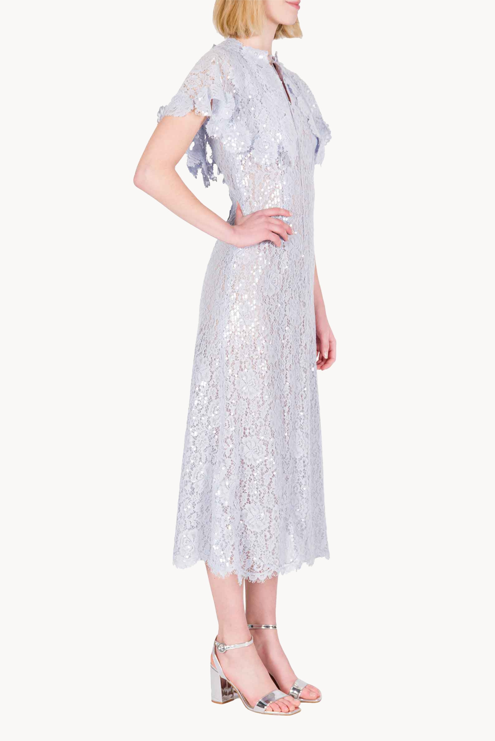 Sequinned Lace Short Cape Dress