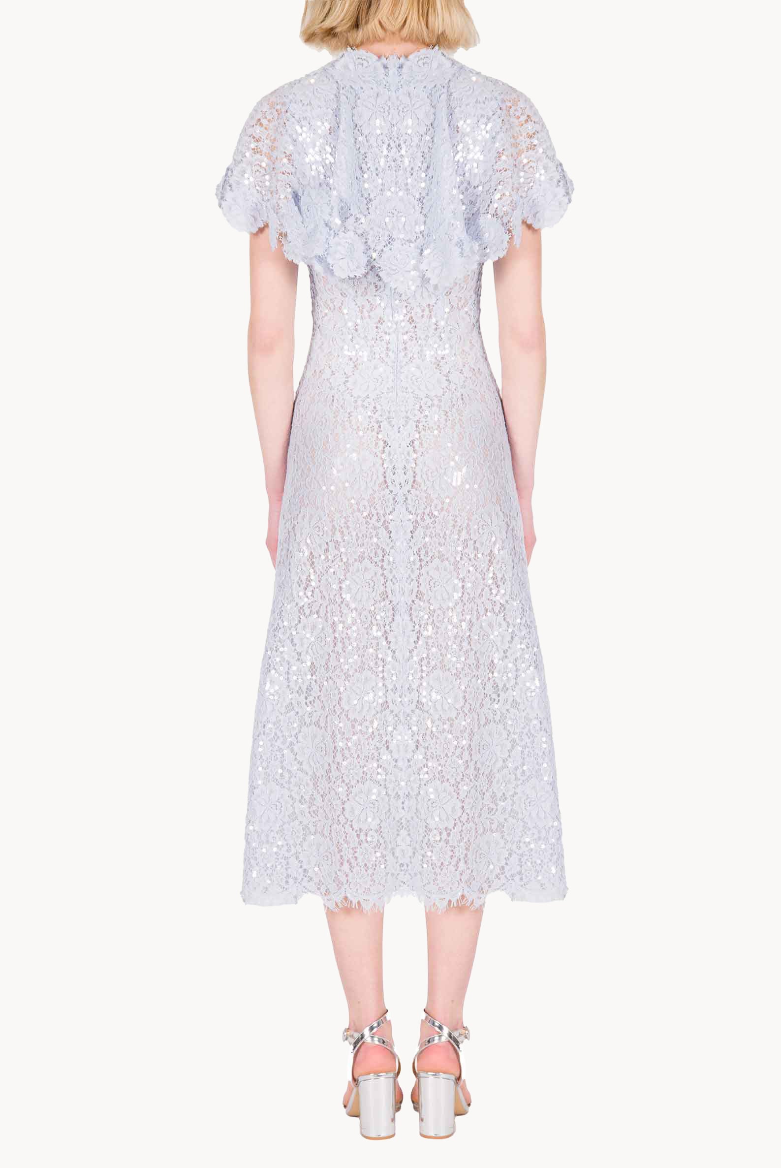 Sequinned Lace Short Cape Dress