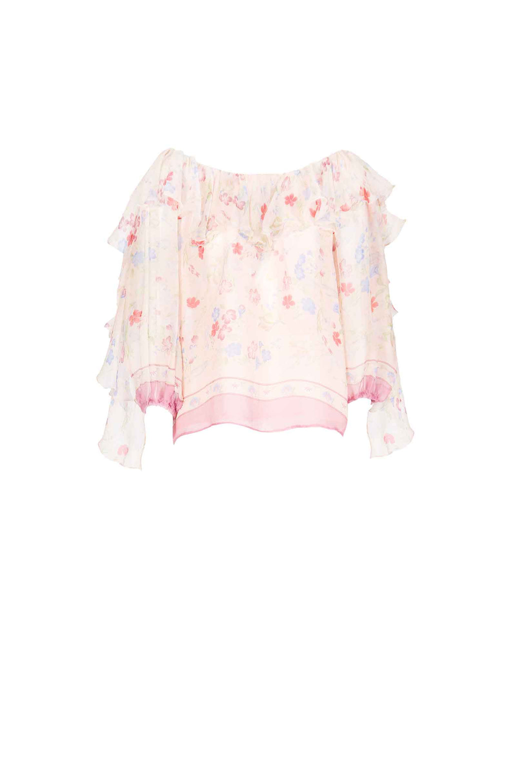 Chiffon Printed Blouse With Volants in Gilly Flowers