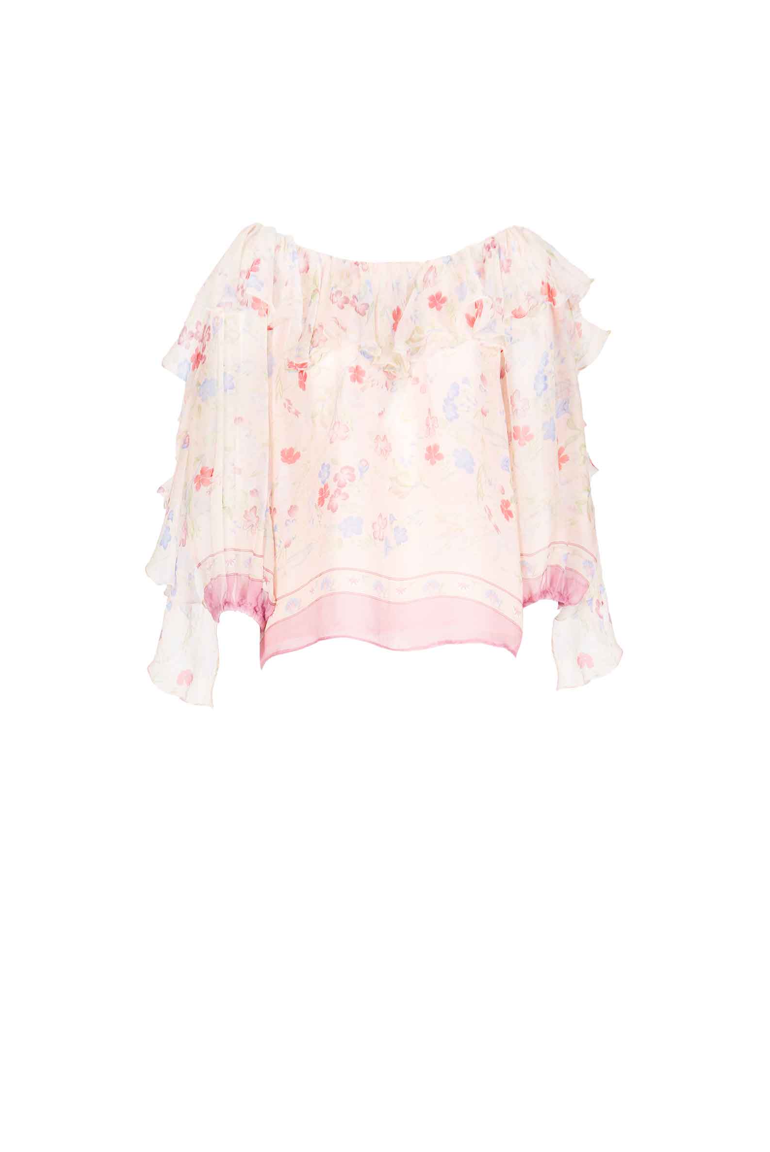 Blusa Stampata in Chiffon con Volant in Fiori Gilly