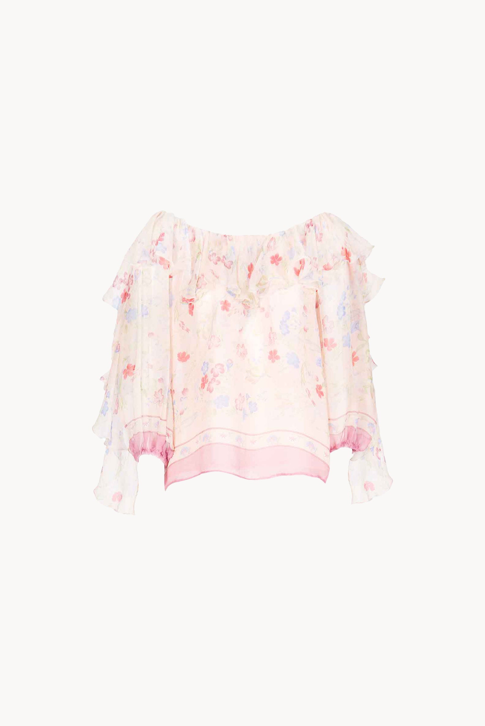 Blusa Stampata in Chiffon con Volant in Fiori Gilly