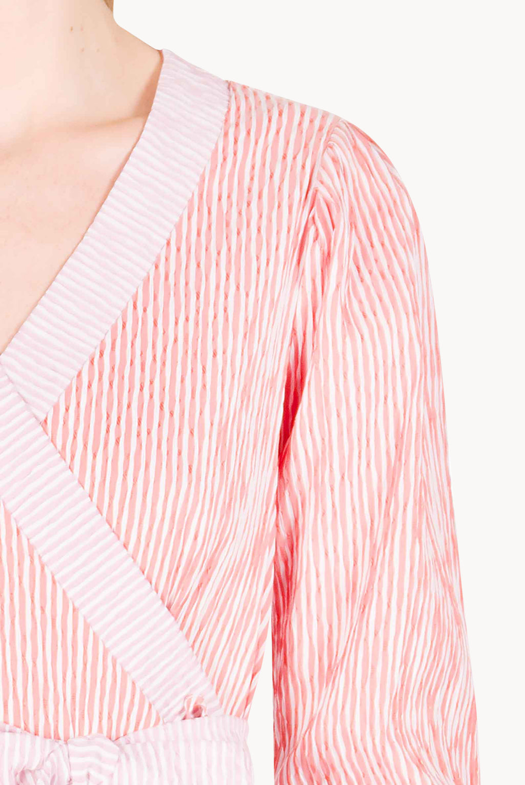 Bicolor Striped Stretch Cotton Wrap Dress