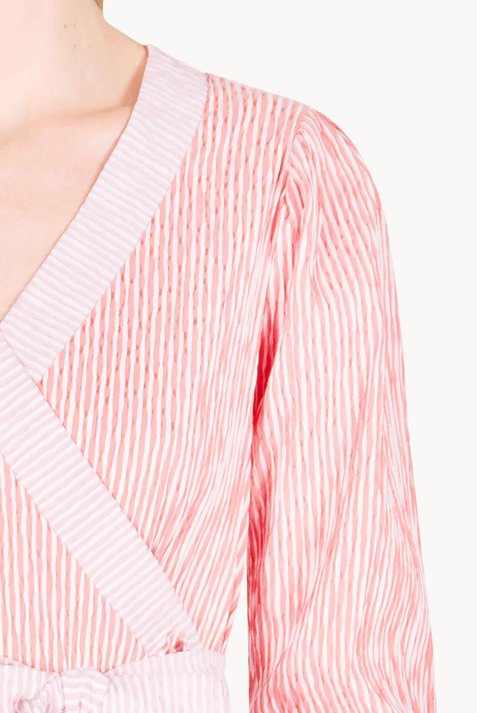 Bicolor Striped Stretch Cotton Wrap Dress
