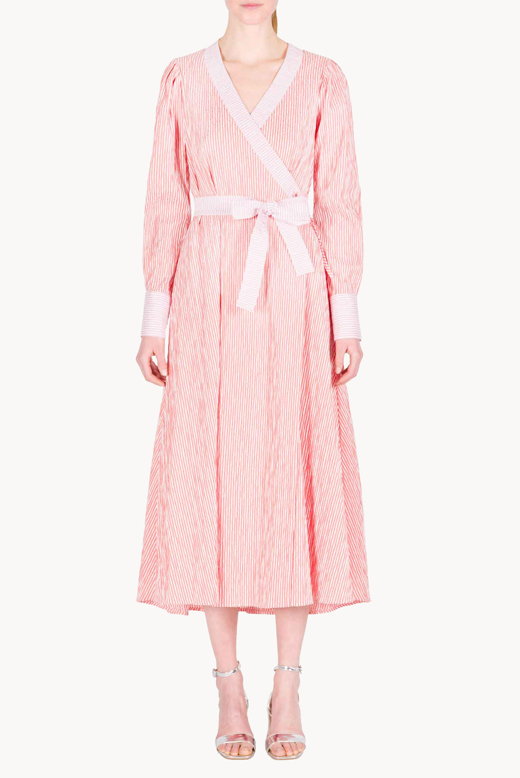 Bicolor Striped Stretch Cotton Wrap Dress
