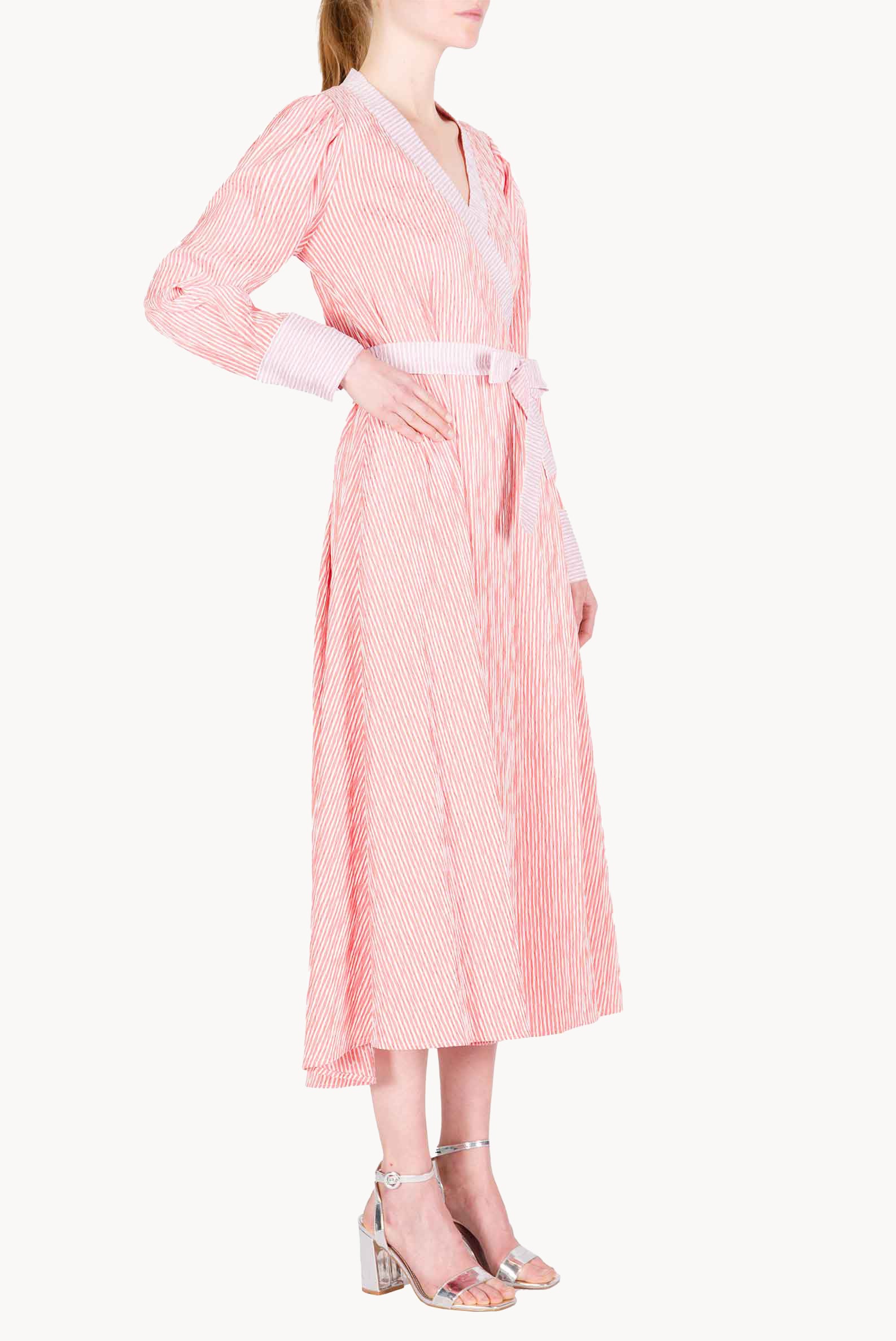 Bicolor Striped Stretch Cotton Wrap Dress