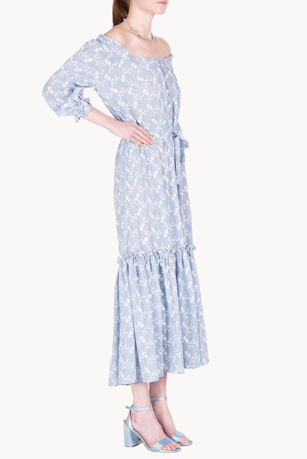 Floral Embroidered Cotton Dress With a Flounce