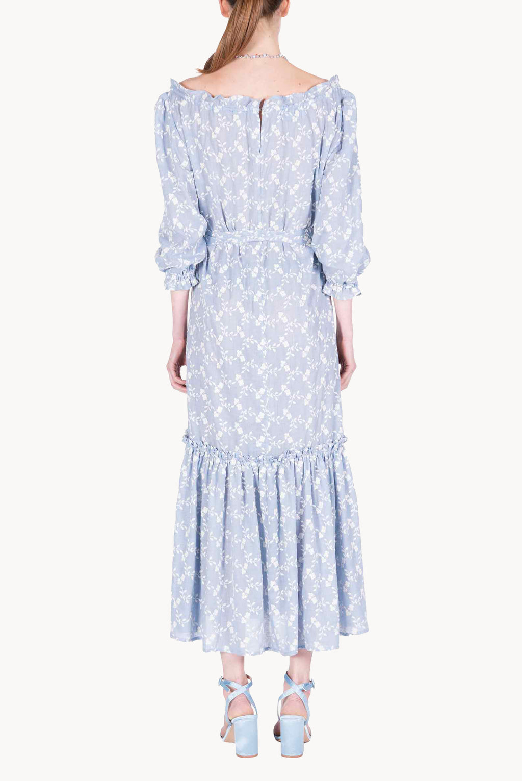 Floral Embroidered Cotton Dress With a Flounce