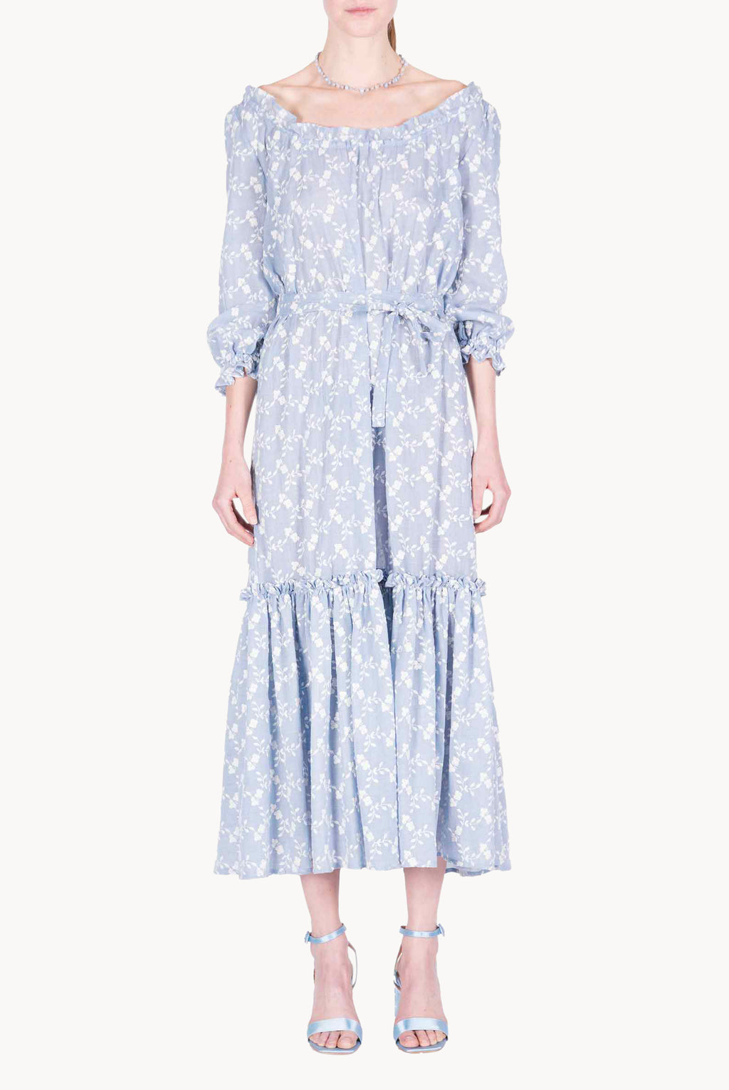 Floral Embroidered Cotton Dress With a Flounce