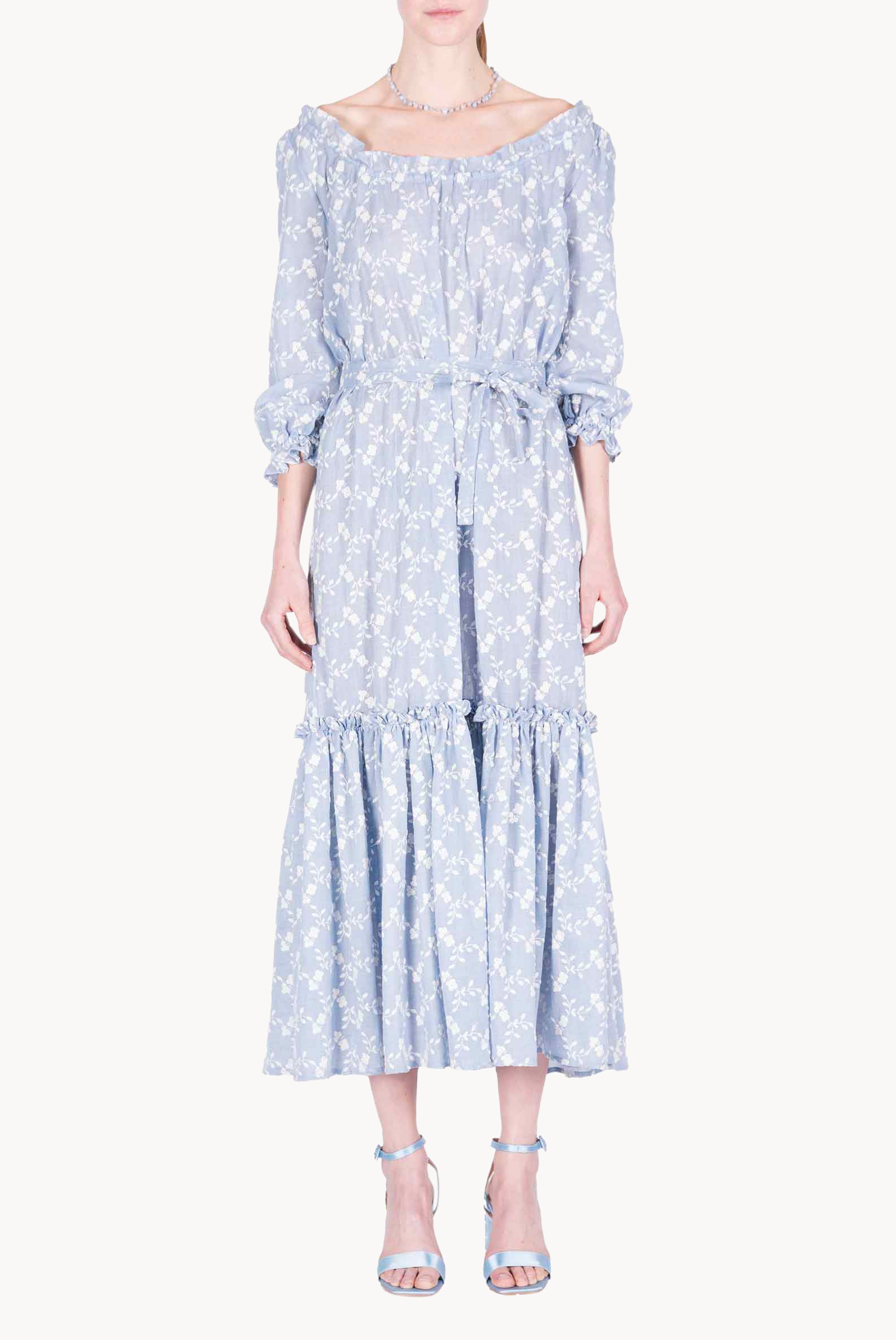 Floral Embroidered Cotton Dress With a Flounce