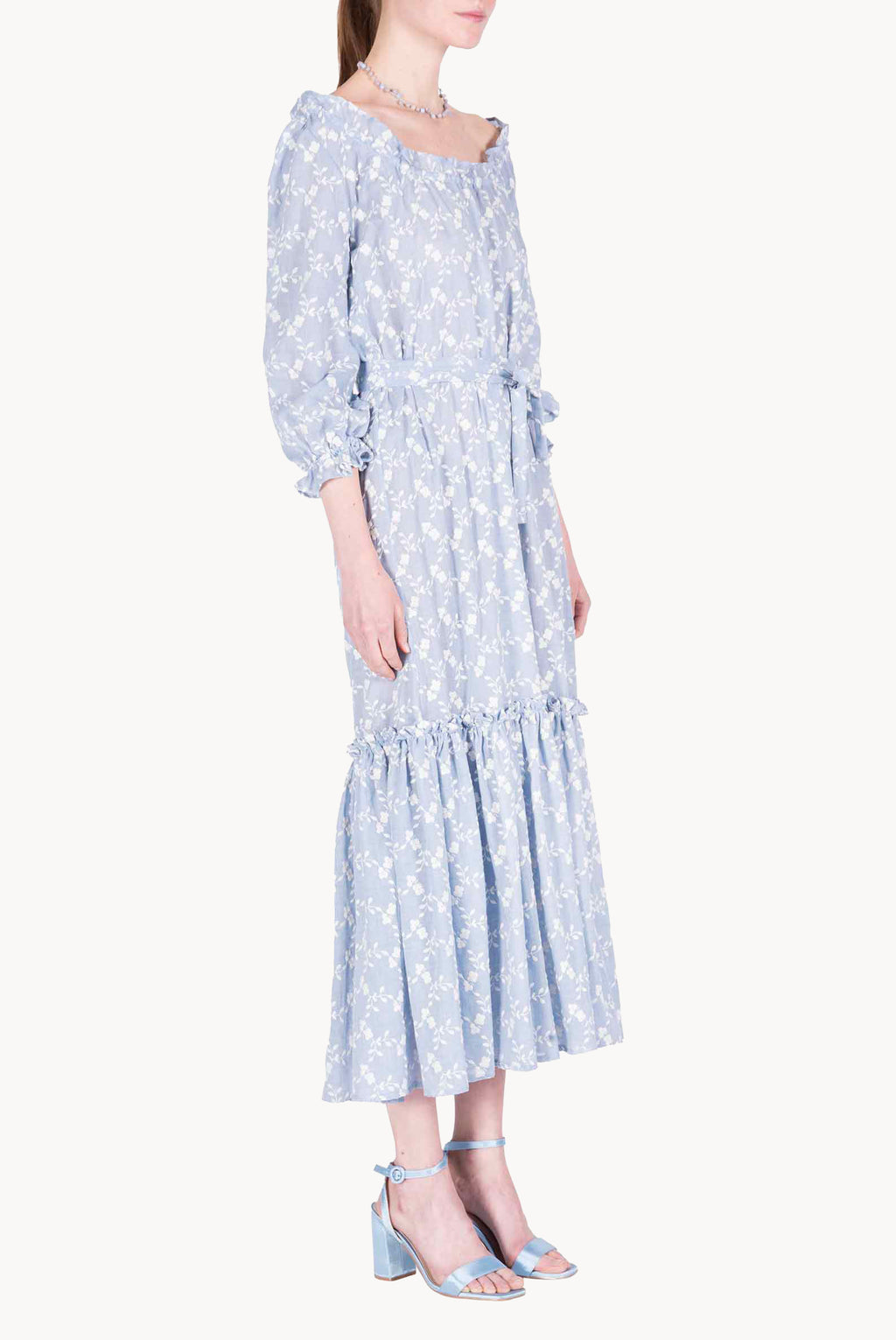 Floral Embroidered Cotton Dress With a Flounce