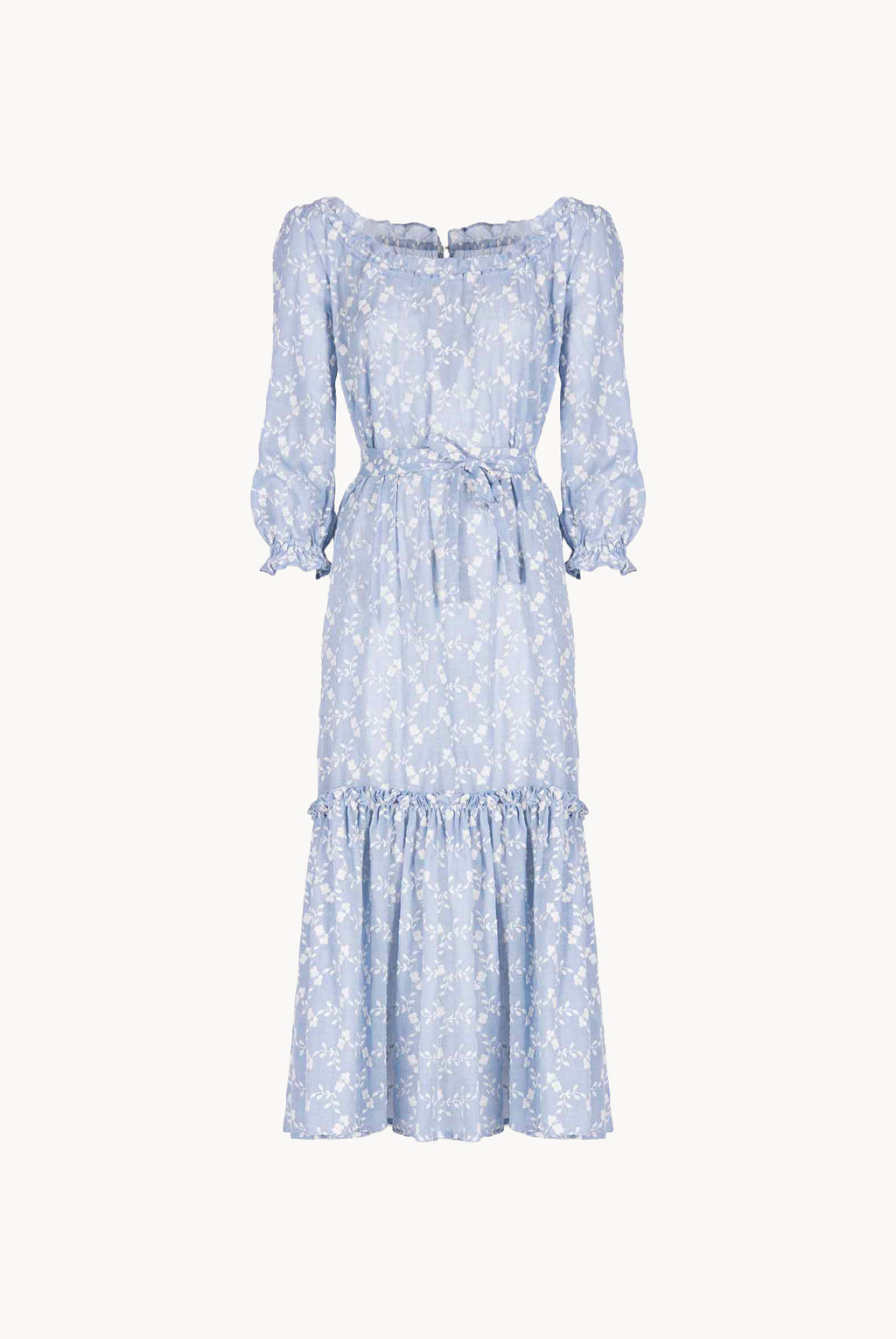 Floral Embroidered Cotton Dress With a Flounce