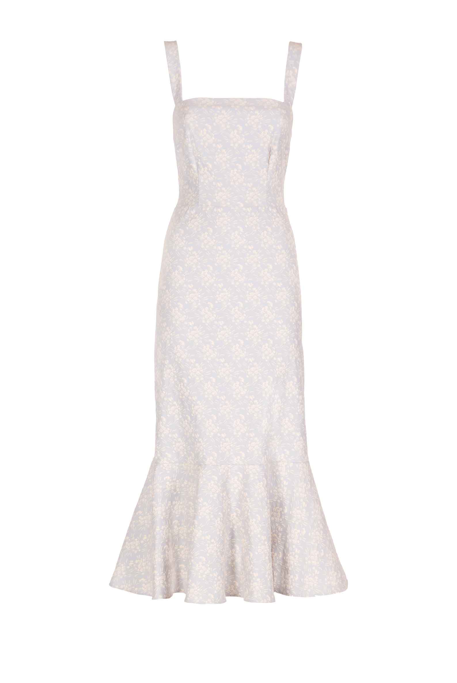 Abito in Jacquard Floreale con Volant