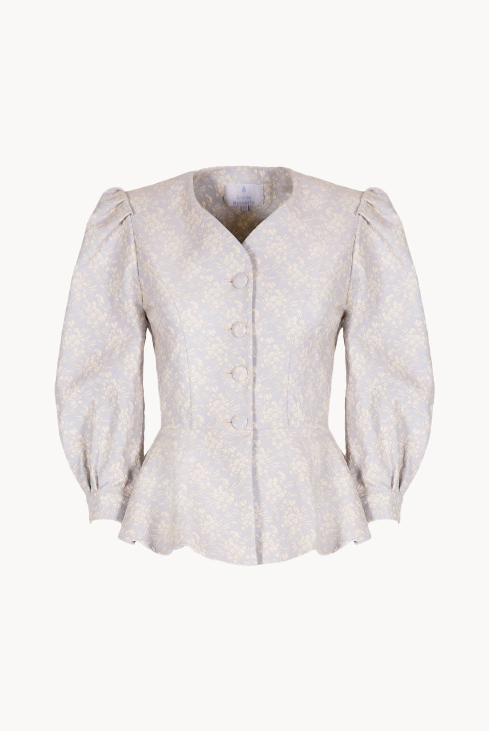 Puffy Sleeve Floral Jacquard Flounced Jacket