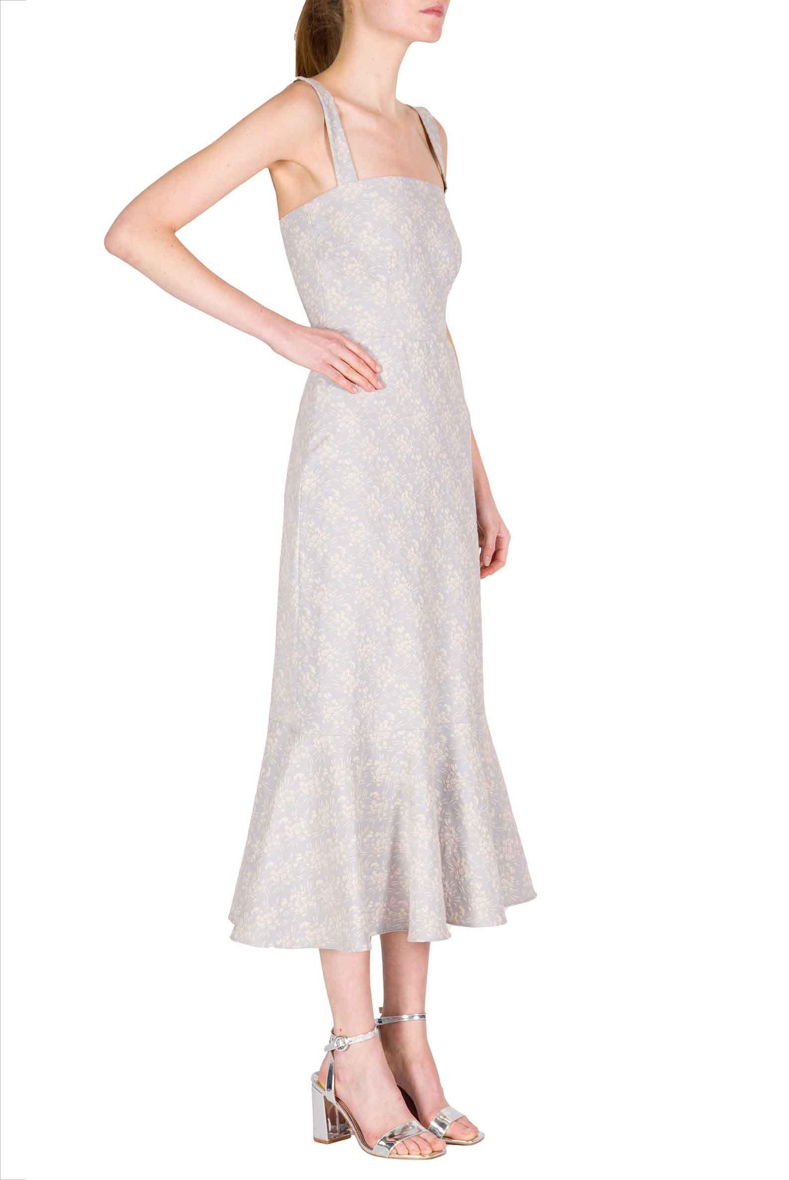 Abito in Jacquard Floreale con Volant