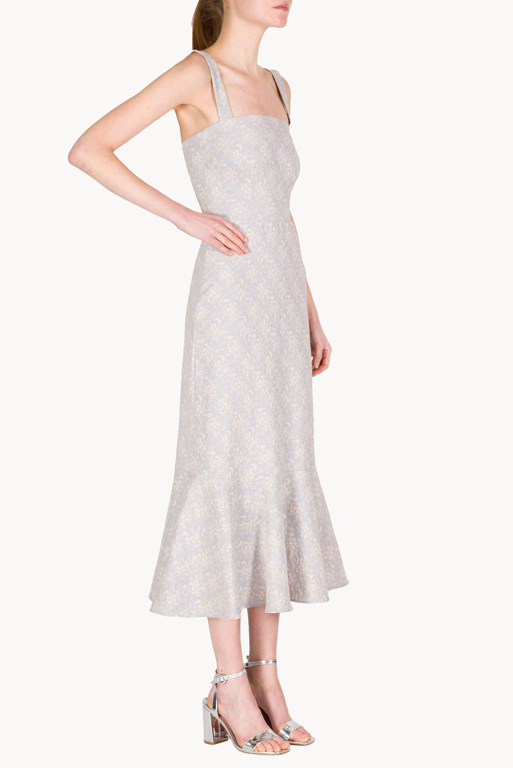 Abito in Jacquard Floreale con Volant